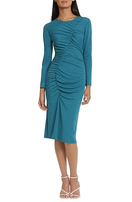 DONNA MORGAN FOR MAGGY Ruched Long Sleeve Knit Dress Ocean Depths at Nordstrom,