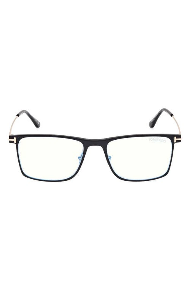 TOM FORD 55mm Square Blue Light Blocking Glasses in Matte Black at Nordstrom