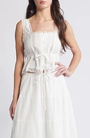 SOMETHING NEW Emily Lace Tie Waist Crop Tank Snow White at Nordstrom,