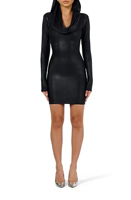 Naked Wardrobe Drip Hooded Long Sleeve Minidress Black at Nordstrom,