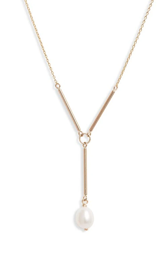 Poppy Finch Cultured Pearl Y-Necklace in 14K Yellow Gold at Nordstrom, Size 18