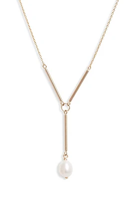 Poppy Finch Cultured Pearl Y-Necklace in 14K Yellow Gold at Nordstrom, Size 18