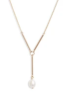 Poppy Finch Cultured Pearl Y-Necklace in 14K Yellow Gold at Nordstrom, Size 18