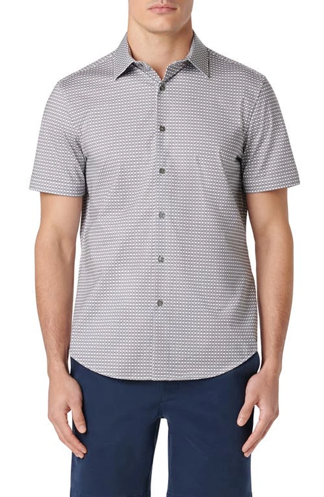 Bugatchi Miles OoohCotton Geo Print Short Sleeve Button-Up Shirt Cement at Nordstrom,