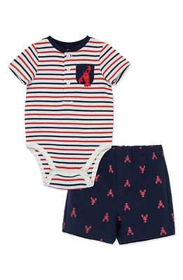 Little Me Lobster Stripe Bodysuit & Shorts Set Blue at Nordstrom,