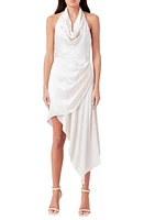 Endless Rose Asymmetric Halter Neck Satin Dress Champagne at Nordstrom,