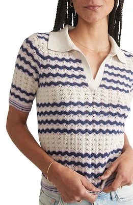 Marine Layer Spencer Pointelle Stitch Short Sleeve Polo Sweater Cool Wave at Nordstrom,