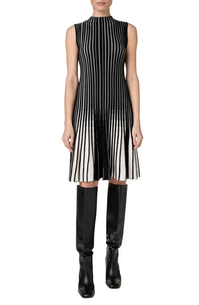 Akris punto Stripe Rib Virgin Wool Sweater Dress Black-Cream at Nordstrom,