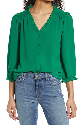 CeCe Ruffle V-Neck Blouse at Nordstrom,