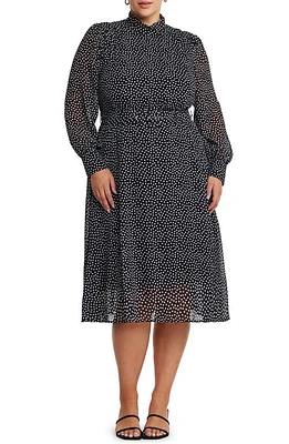 Estelle Diana Polka Dot Long Sleeve Midi Dress Black/Milk at Nordstrom,