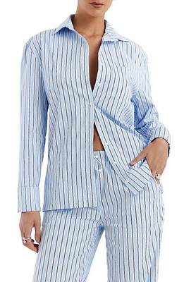 Mistress Rocks Stripe Boxy Button-Up Shirt Blue at Nordstrom,