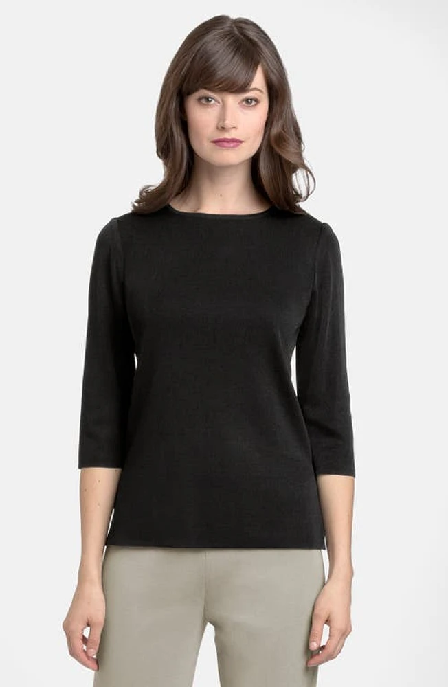 Ming Wang Three Quarter Sleeve Crewneck Knit Shell in Black at Nordstrom, Size Small