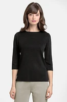 Ming Wang Three Quarter Sleeve Crewneck Knit Shell in Black at Nordstrom, Size Small