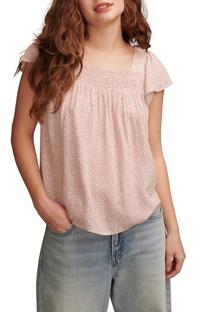 Lucky Brand Smocked Flutter Sleeve Top Multi at Nordstrom,