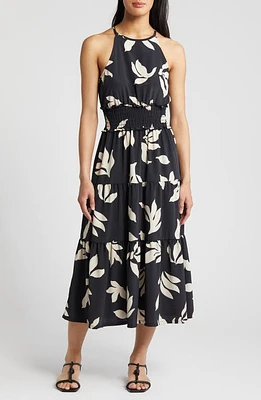 Loveappella Floral Print Sleeveless Maxi Dress Black/Nat at Nordstrom,