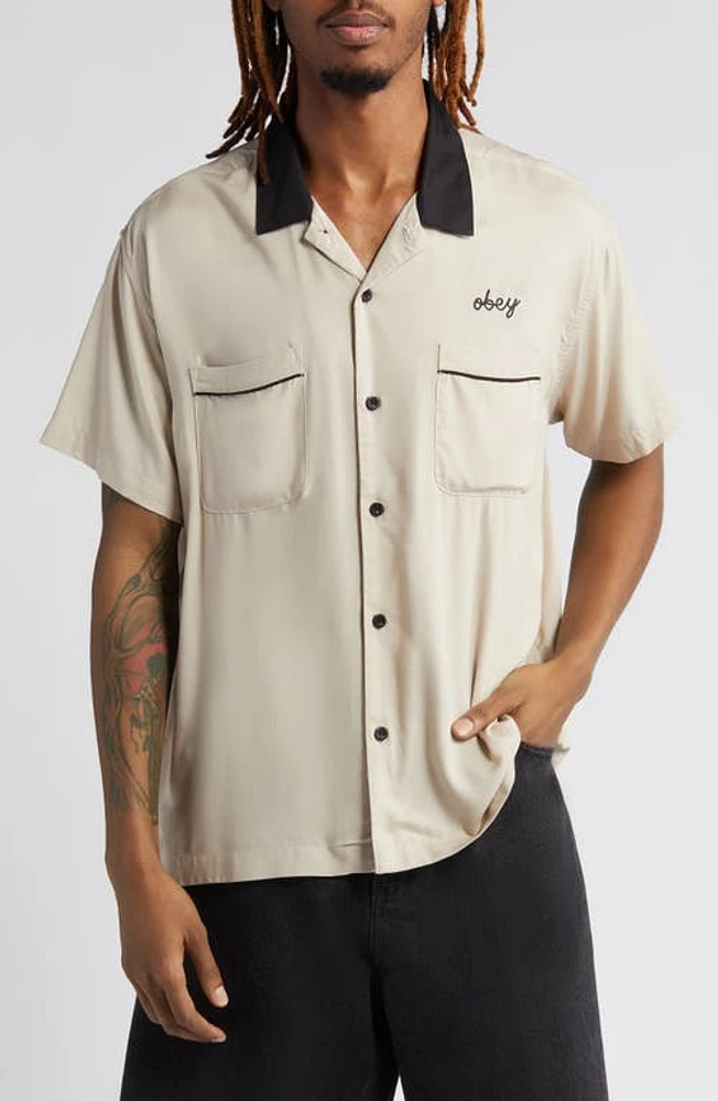 Obey Badger Oversize Camp Shirt Silver Grey at Nordstrom,