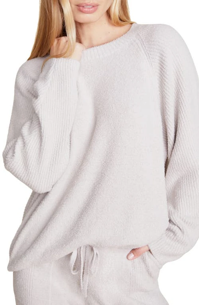 barefoot dreams CozyChic Lite Rib Trim Pullover Silver at Nordstrom,