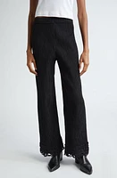 EENK Lace Hem Rib Straight Leg Pants Black Cotton Nylon Blend at Nordstrom,