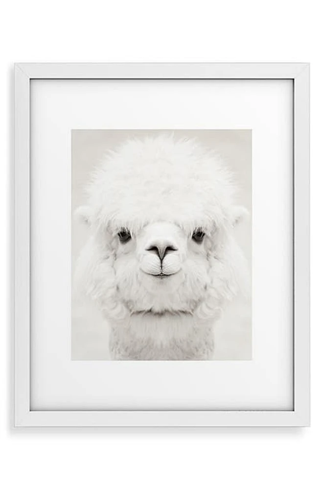 Deny Designs Smiling Alpaca Framed Art Print in Black-White at Nordstrom