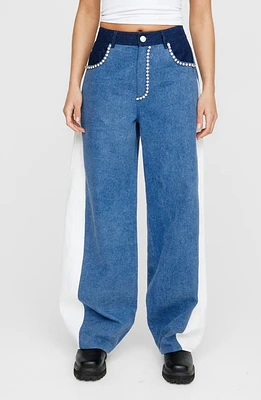 NASTY GAL Diamante Trim Colorblock Jeans Denim Multi at Nordstrom,