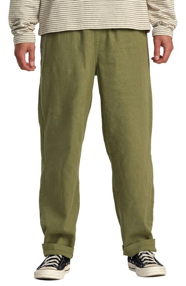 RVCA Vacancy Elastic Waist Linen Blend Pants Surplus at Nordstrom,