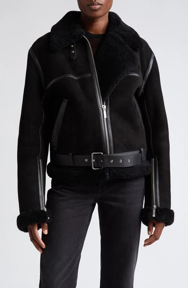 TOTEME Genuine Shearling Aviator Jacket in Black at Nordstrom, Size 2 Us