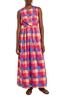 Misook Plaid Tie Back Maxi Dress Pink/blue/purple at Nordstrom,