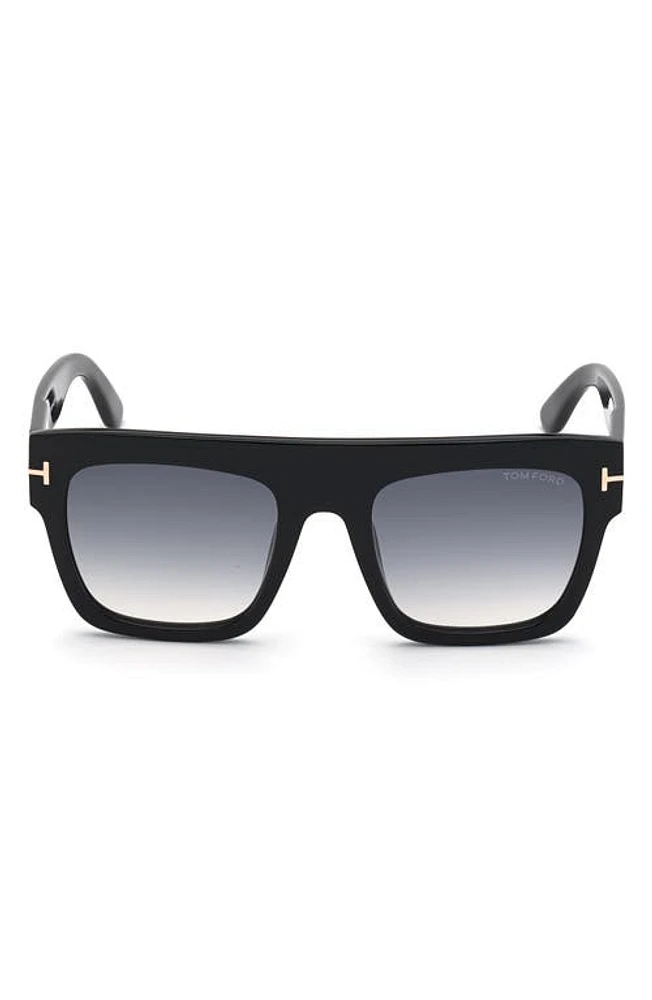 TOM FORD Renee 52mm Gradient Flat Top Square Glasses in Shiny Black/Smoke Gradient at Nordstrom