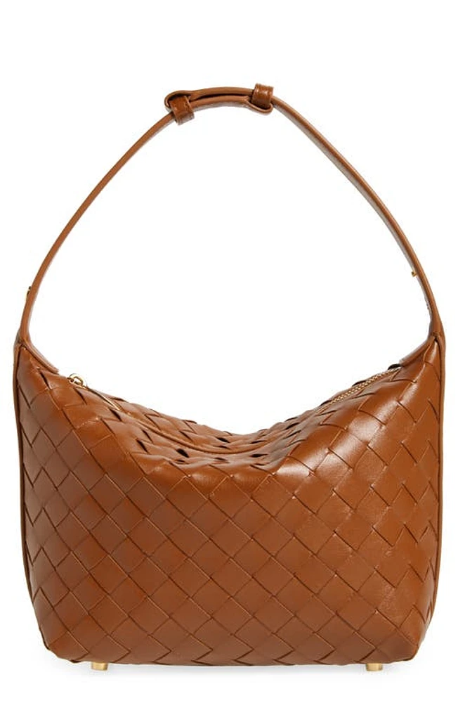 Bottega Veneta Mini Wallace Intrecciato Leather Shoulder Bag in Cognac/Gold at Nordstrom