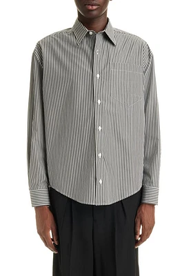 Ami PARIS de Coeur Boxy Fit Stripe Cotton Oxford Button-Up Shirt Black/Chalk at Nordstrom,