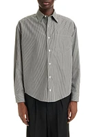 Ami PARIS de Coeur Boxy Fit Stripe Cotton Oxford Button-Up Shirt Black/Chalk at Nordstrom,