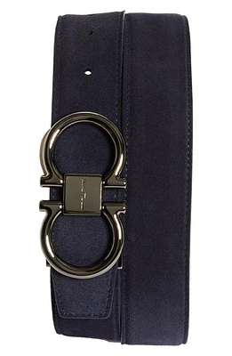 FERRAGAMO Double Gancio Suede Belt Navy at Nordstrom, Eu