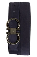 FERRAGAMO Double Gancio Suede Belt Navy at Nordstrom, Eu