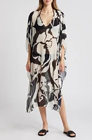 Nordstrom Pleated Sheer Caftan in Black Etched Blooms at Nordstrom