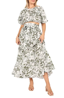 Petal & Pup Delilah Print Crop Top Maxi Skirt Green Floral at Nordstrom,