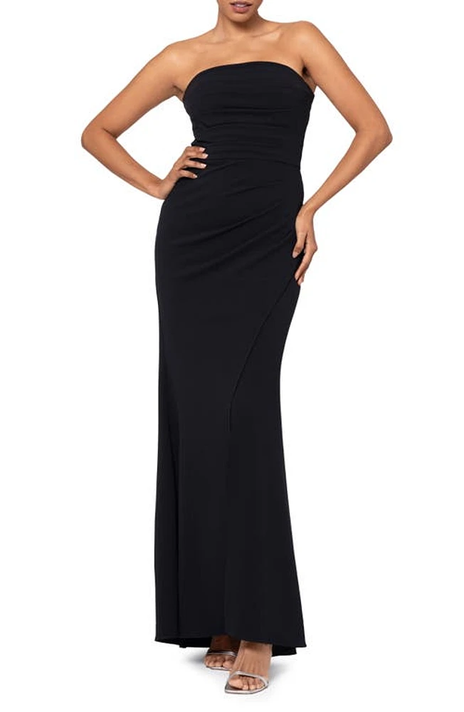 Xscape Evenings Strapless Side Ruched Scuba Crepe Gown at Nordstrom,