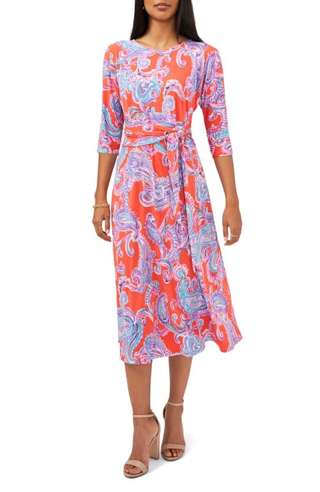 Chaus Tie Front Midi Dress Orange at Nordstrom,