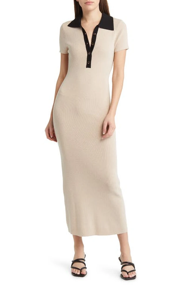 Sophie Rue Collared Rib Knit Dress Tan Black at Nordstrom,