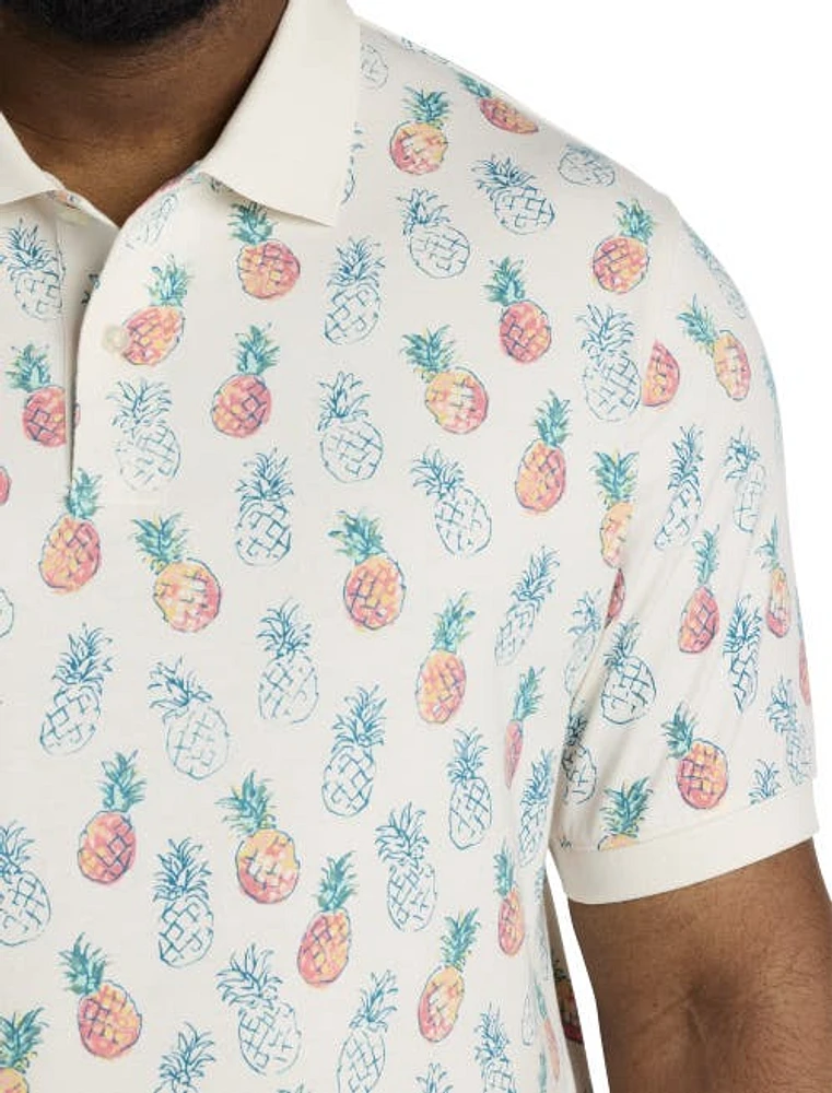 Harbor Bay by DXL Multicolor Pineapple Print Polo Shirt Cream Multi at Nordstrom,