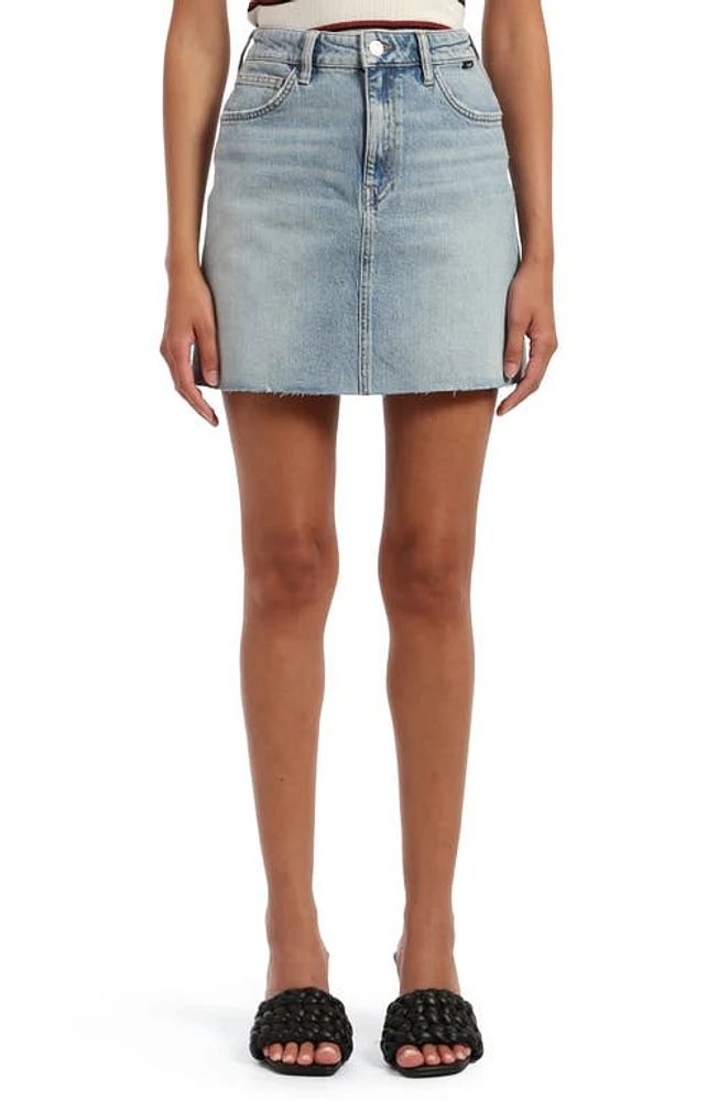 Mavi Jeans Bailey Raw Hem Denim Miniskirt in Bleached Recycled Blue at Nordstrom, Size Large