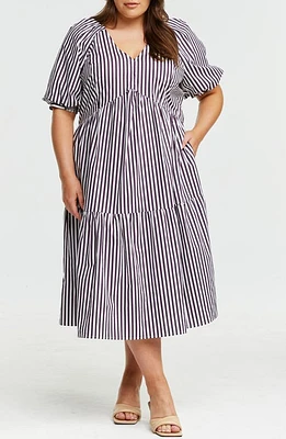 Estelle Dominica Stripe Midi Dress in Plum/Milk at Nordstrom, Size 24W