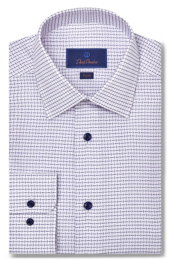 David Donahue Trim Fit Dobby Dot Cotton Dress Shirt White/Navy at Nordstrom,