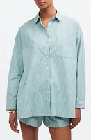 Madewell The Stripe Signature Poplin Oversize Shirt Dusty Verdigris at Nordstrom,