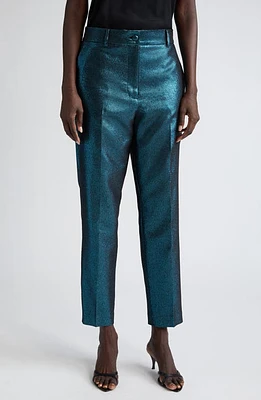 St. John Evening Metallic Stretch Crop Pants Dark Teal/Black Multi at Nordstrom,