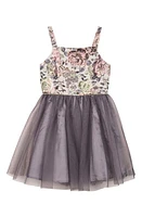 Zunie Kids' Floral Brocade & Tulle Party Dress Grey Multi at Nordstrom,