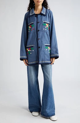 Bode Dianthus Embroidered Appliqué Wool Jacket Cornflower at Nordstrom,