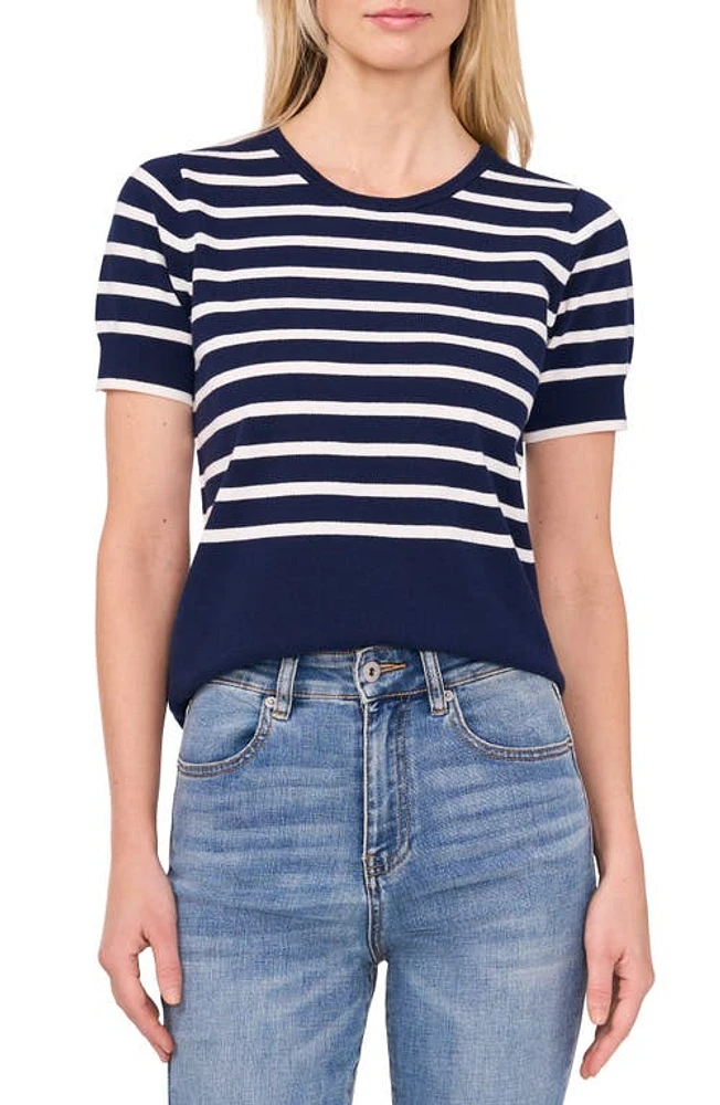 CeCe Stripe Short Sleeve Cotton Sweater at Nordstrom,