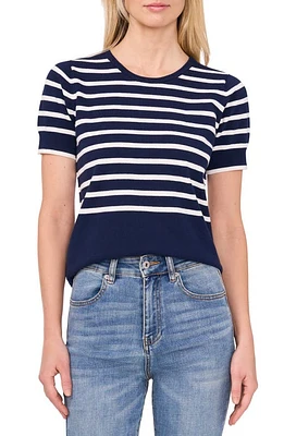 CeCe Stripe Short Sleeve Cotton Sweater at Nordstrom,