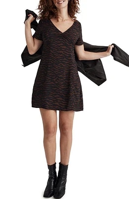 Madewell Abstract Animal Print V-Neck Minidress True Black at Nordstrom,