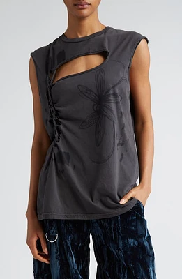 Collina Strada Nash Embellished Organic Cotton Tank in Flower Burst Black at Nordstrom, Size X-Small